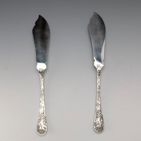 1870s British Antique Silver Plated Butter Knife Pair in Case